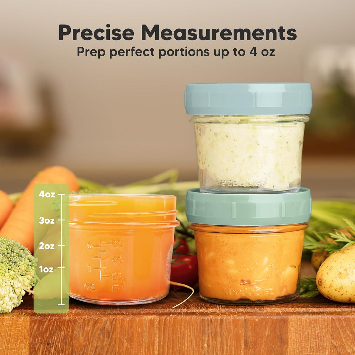 KeaBabies 6pk 4oz Glass Baby Food Containers with Lids - Leak-Proof, Microwavable Small Glass Jars, Baby Purees & Toddler Snack Storage Containers, BPA-Free, Dishwasher & Freezer Safe (Musk Dusk)