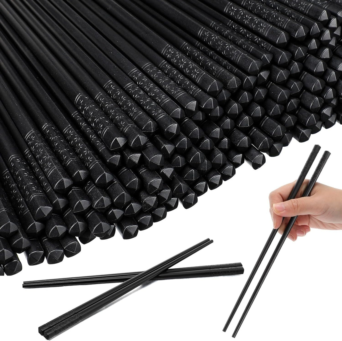 Dandat 200 Pairs Fiberglass Reusable Chopsticks 9.5" Dishwasher Safe Black Cherry Chopsticks for Chinese Style Japanese Food Cooking Supplies