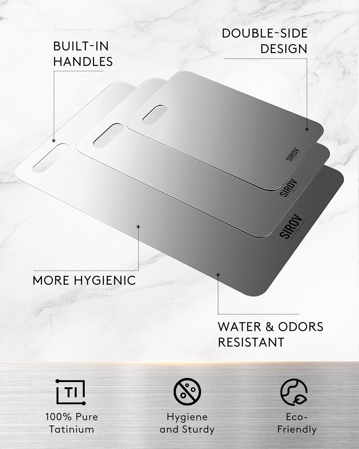 Titanium Cutting Board, 100% Pure Titanium Cutting Boards For Kitchen, Best Non Toxic titanium chopping board, Dishwasher safe, Hygiene and Durability for Meat, Fruit, and Vegetables (3PCS)