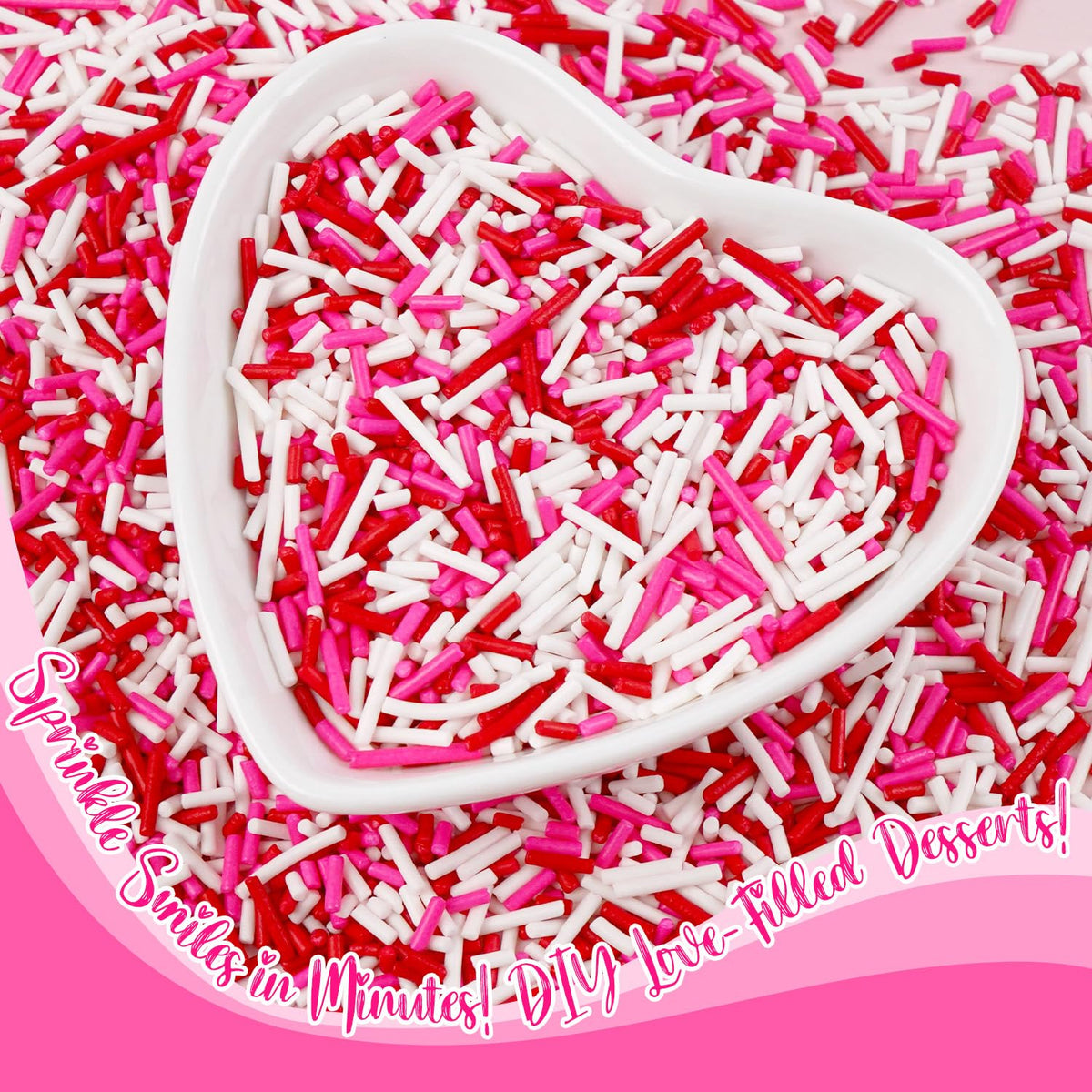 Pink Jimmies Sprinkles, Edible Sprinkles For Cake Decorating, Pink Red and White Sugar, 150g/5.29oz, Cupcake & Ice Cream Topper, Mother's Day, Valentine's Day, Wedding Party Supplies