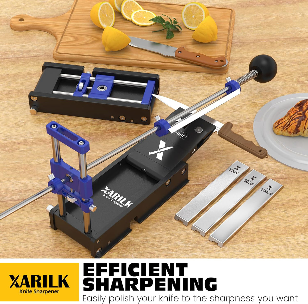 Foldable Portable Knife Sharpening System, Adjustable Knife Sharpener Kit with 3 PCS Aluminum Plates Diamonds (320#, 800#, 2000#), Blade Flips Without Removal, for Hunting, Kitchen Knives