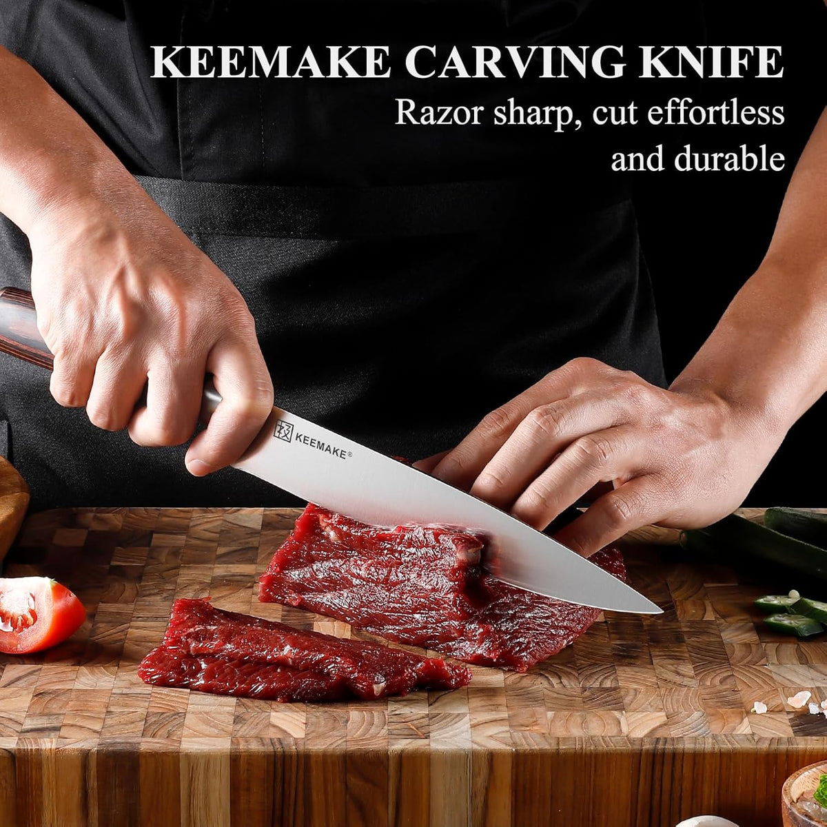 KEEMAKE Carving Knife for Meat - Razor Sharp 8 Inch Slicing Knife with High Carbon Stainless Steel Blade, Brisket Knives Meat Cutting Knives with Ergonomic Pakkawood Handle and Gift Box