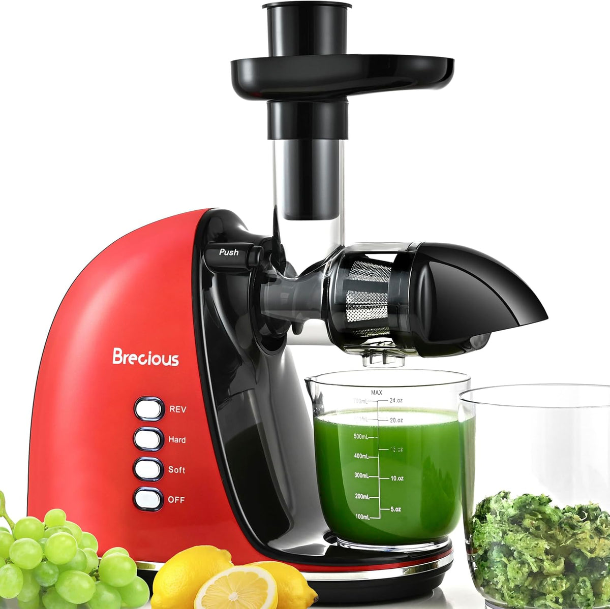Slow Masticating Juicer,Brecious Cold Press Juicers with 2 Speed Modes & Quiet Motor,Juicers Machines Vegetable and Fruit with Reverse Function,Celery Juicer,BPA-Free,Easy to Clean (Red）