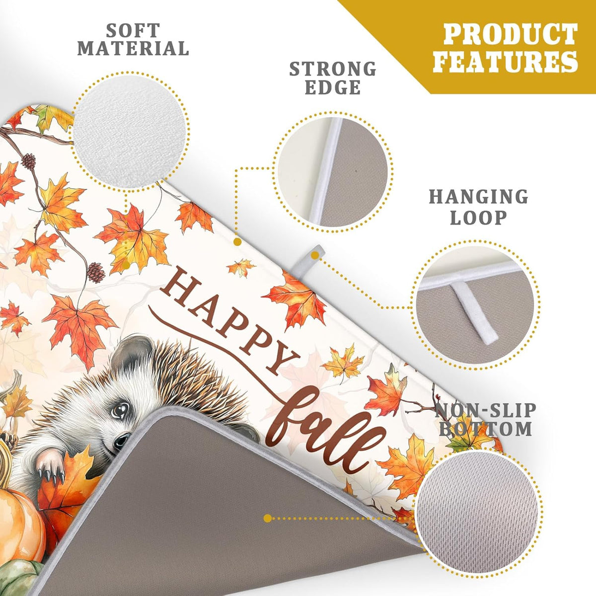 Happy Fall Dish Drying Mat - Large Absorbent Microfiber Drying Pad for Kitchen Counter 18 X 24 in Yellow