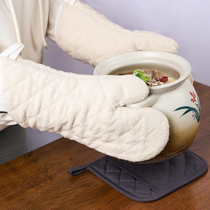 Terry Cloth Oven Mitts Heat Resistant to 482° F 13 Inch 100% Cotton Set of 2