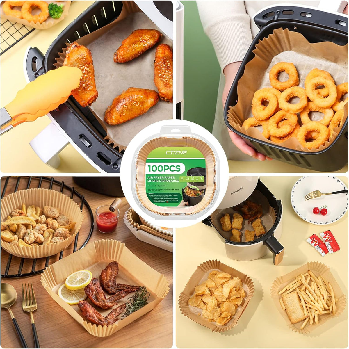 Disposable Air Fryer Paper Liners: 100Pcs 9 In Large Square Non Stick Parchment, Air Fryer Basket Liner for 8Qt - 12Qt Airfryer