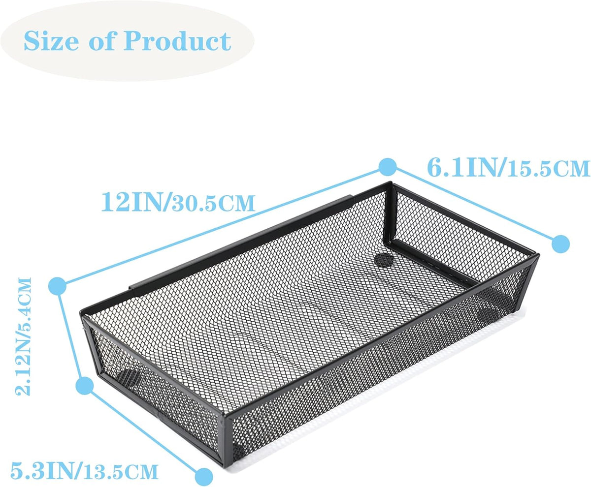 Silverware Organizer ，Mesh Cutlery silverware Tray for Drawer，Tool tray organizer,Utensil Flatware Tableware Organizer for Kitchen,Office,with Non-slip,Fits Standard Drawer,(6x12 IN) 6PSC,Black