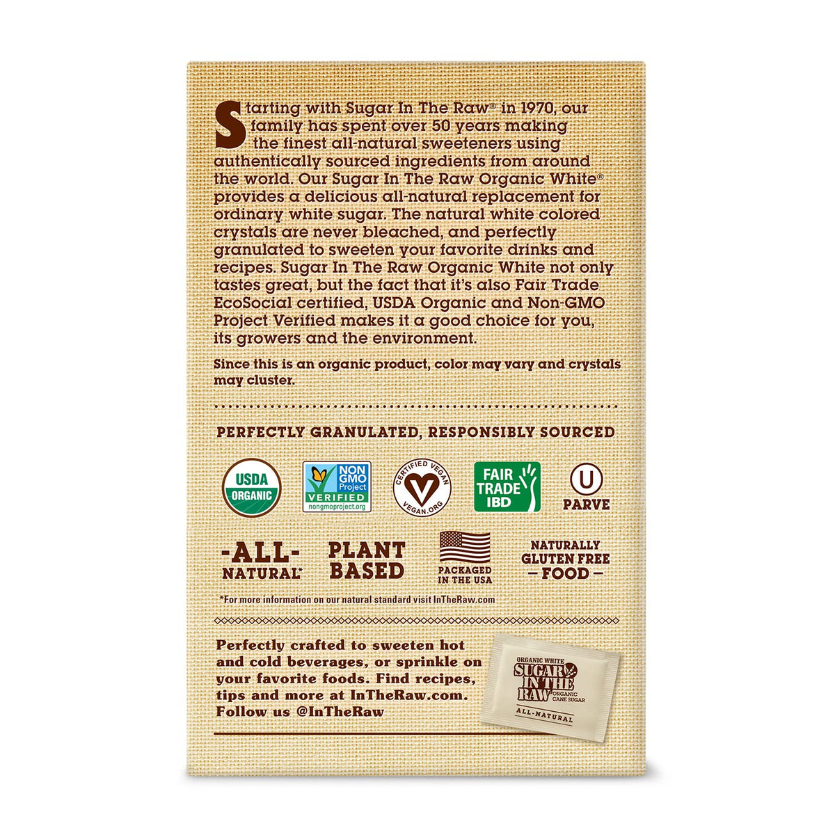 Sugar In The Raw Organic Granulated White Premium Cane Sugar, No Added Flavors or erythritol, Pure Natural Sweetener, Hot & Cold Drinks, Coffee, Tea, Vegan, Gluten-Free, Non-GMO, Bulk Sugar, 250 ct packets (2-Pack)