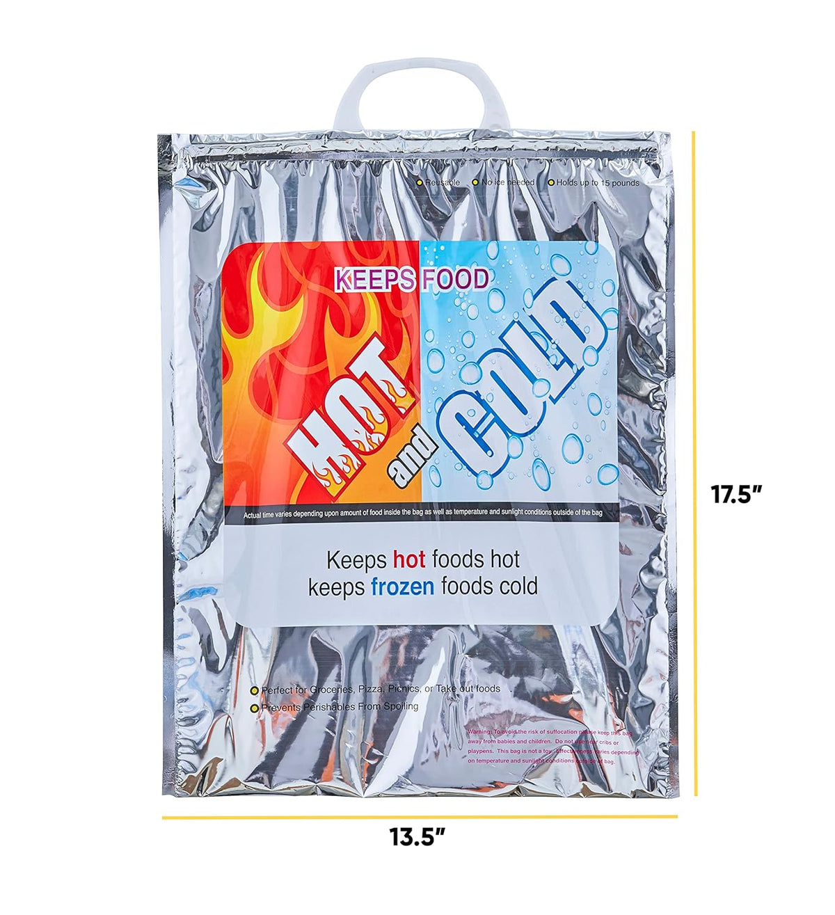 Superio Hot and Cold Insulated Bags for Food Delivery, Grocery Shopping Bags, Food Storage for Hot and Frozen Food for Travel, Disposable Cooler Bag, Reinforced Thermal Lunch Bag (1, 13.5"x17.5")