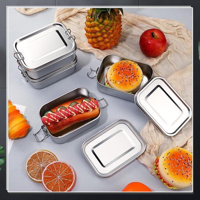 Umigy 2 Pcs Stainless Steel Bento Box 550ml Metal Lunch Box Food Storage Containers Metal Container, Lockable Clips to Leak Proof, Reusable Dishwasher Safe Lunch Snack Boxes for Work, School