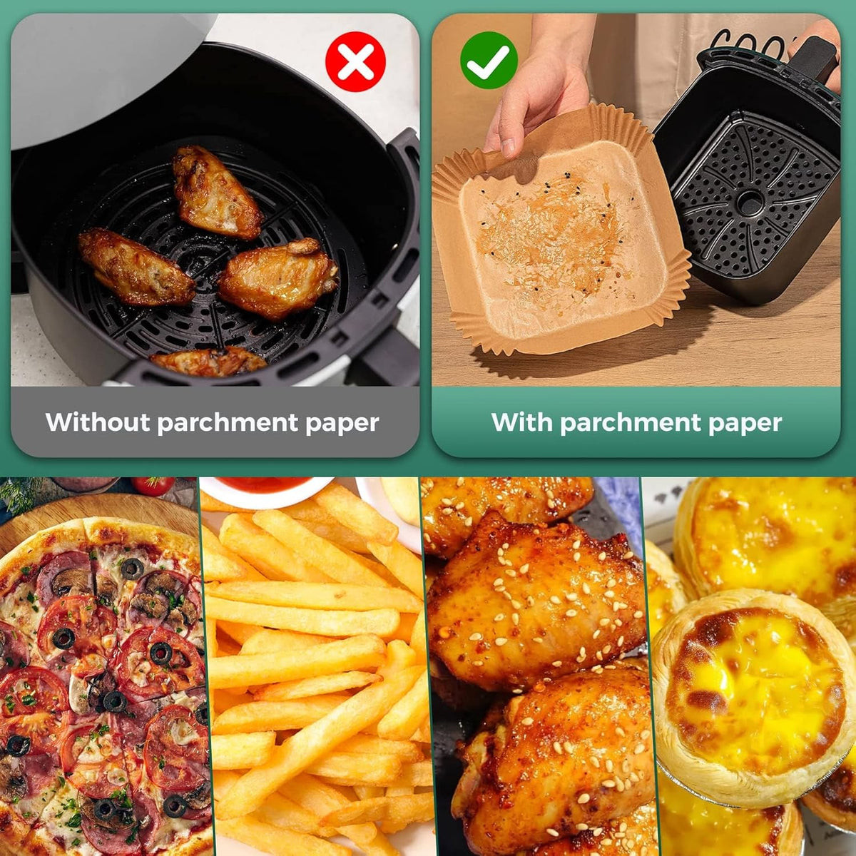 Air Fryer Paper Liners: 125Pcs Parchment Paper, Air Fryer Liner Disposable, Oilproof Waterproof Airfryer Basket Liner Square (6.5inch)