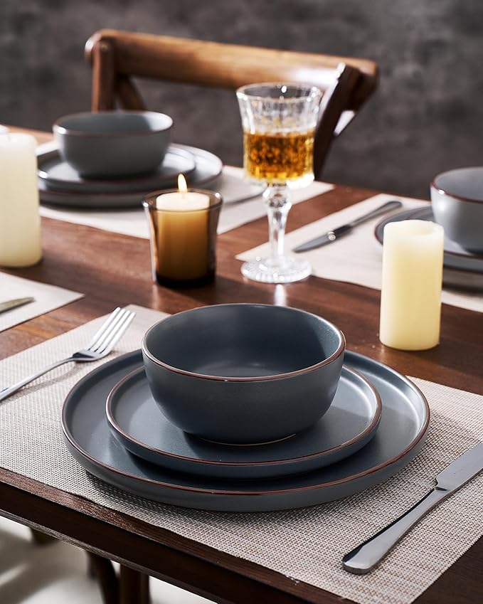 Famiware Mercury Dinnerware Sets with Pasta Bowls, Service for 4 (16 Pieces), Plates and Bowls Sets, Microwave and Dishwasher Safe Dishes Set, Multi-color