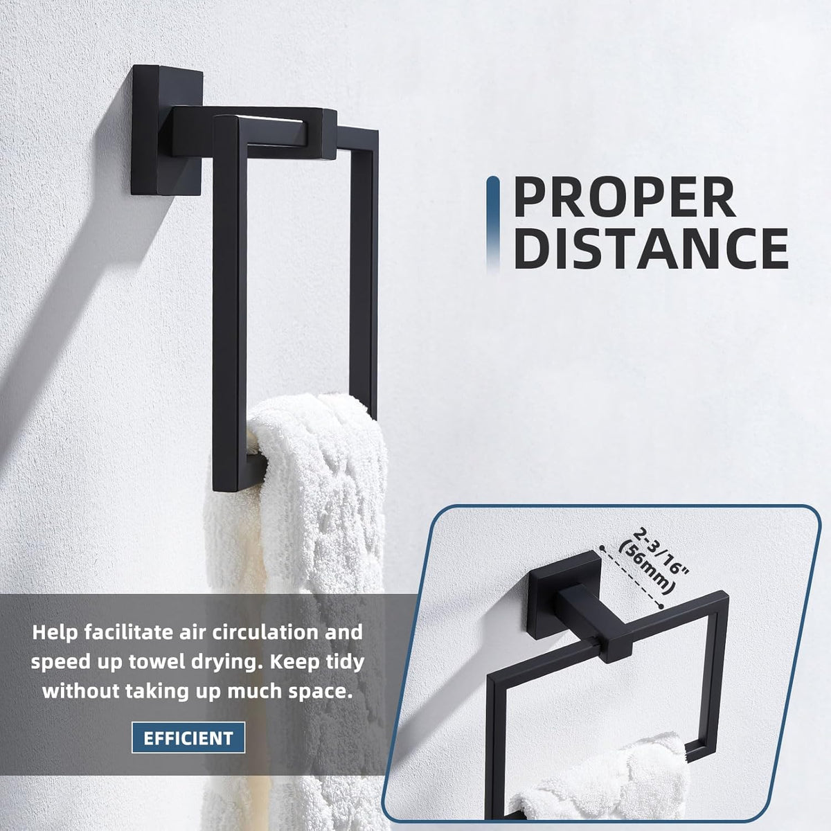 Bathroom Swivel Towel Ring Matte Black, Angle Simple SUS 304 Stainless Steel Hand Towel Holder for Wall Mount, 7.09 Inches