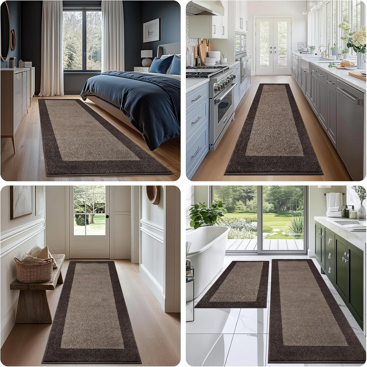 Machine Washable (24" x 36"+ 24" x 60"') Kitchen Rugs Set of 2, Non Slip Kitchen Mats for Floor, Absorbent Entrance Runner Rugs for Bedroom, Hallway, Bathroom, Door (Roll Packing)