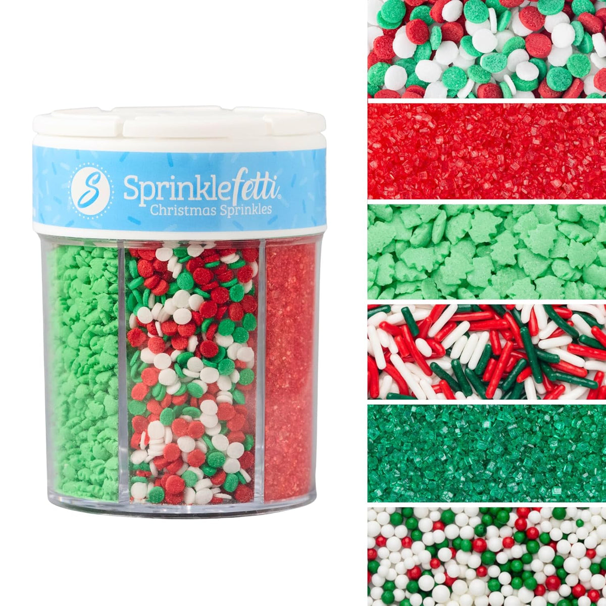 Sweets Indeed Sprinkles 6 Cell Edible Sprinkle Mix Jimmies Perfect for Cake Decorations Baking Ice Cream Cookies Cupcake Topper (Holiday)