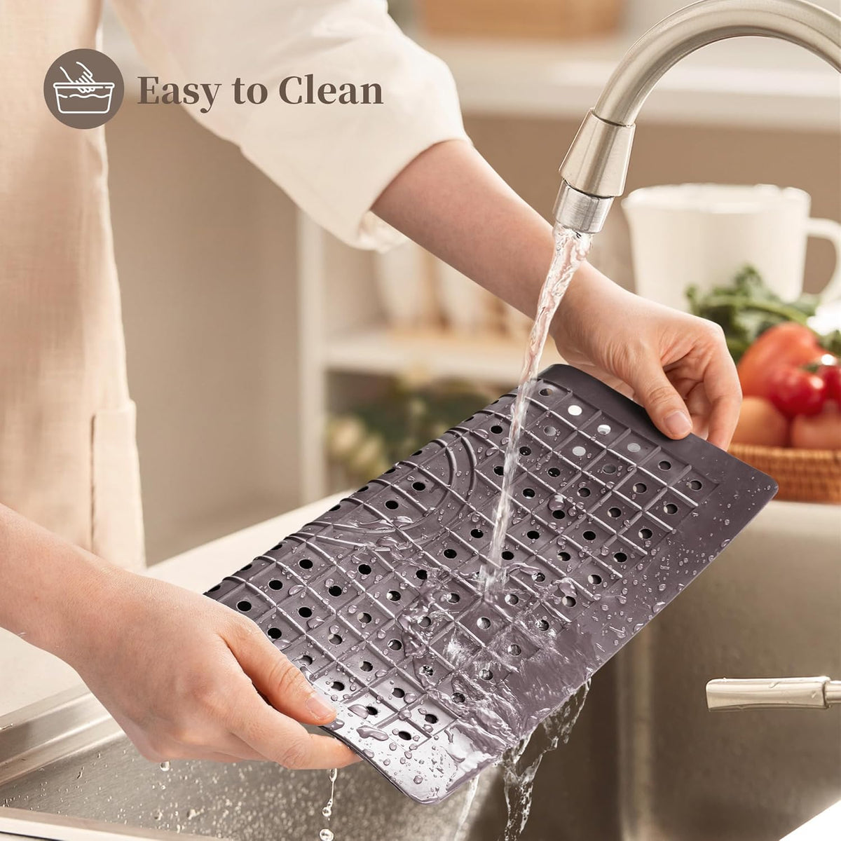WILLKOMMEN Kitchen Sink Mat, 12" x 10" Rectangular Sink Protector Pad, Fast-Draining Grid Design Liner, Dish Drying Mat 2 Pack Coffee