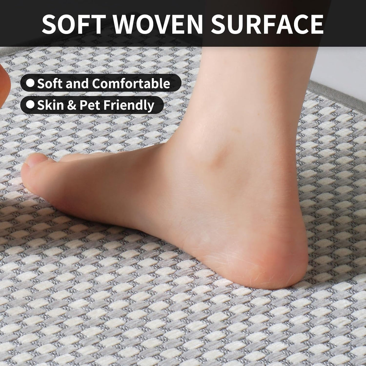 Kitchen Runner Rugs Non Slip Washable, Super Absorbent Soft Chenille Braided Kitchen Mats for Floor Rubber Backing Sink Mat Standing Floor Mat, Machine Washable Easy Clean, Gray 17"x59"