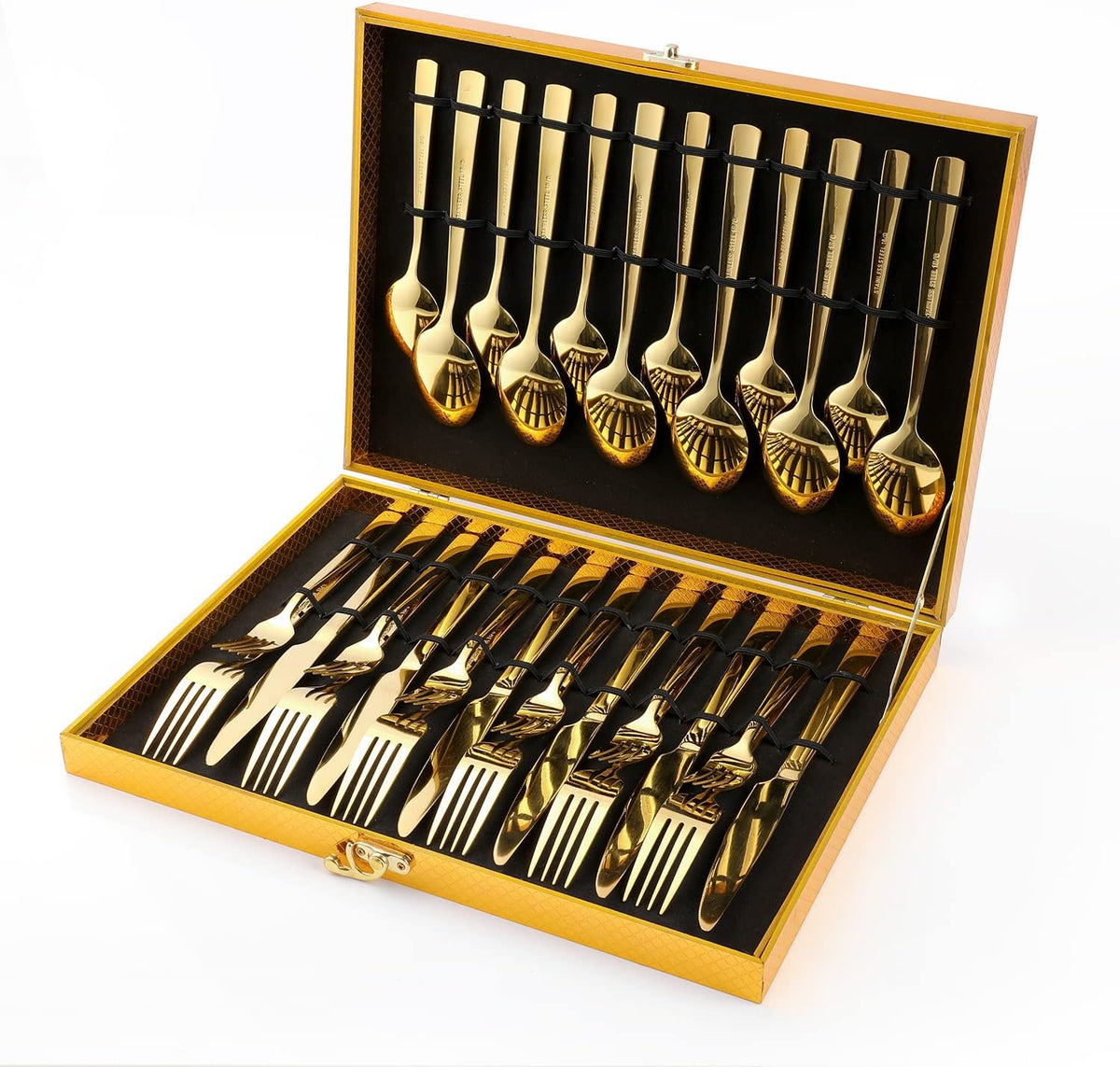 Gold Silverware Set, OGORI 30-Piece Gold Forged Stainless Steel Flatware Set with Square Handle, Service of 6