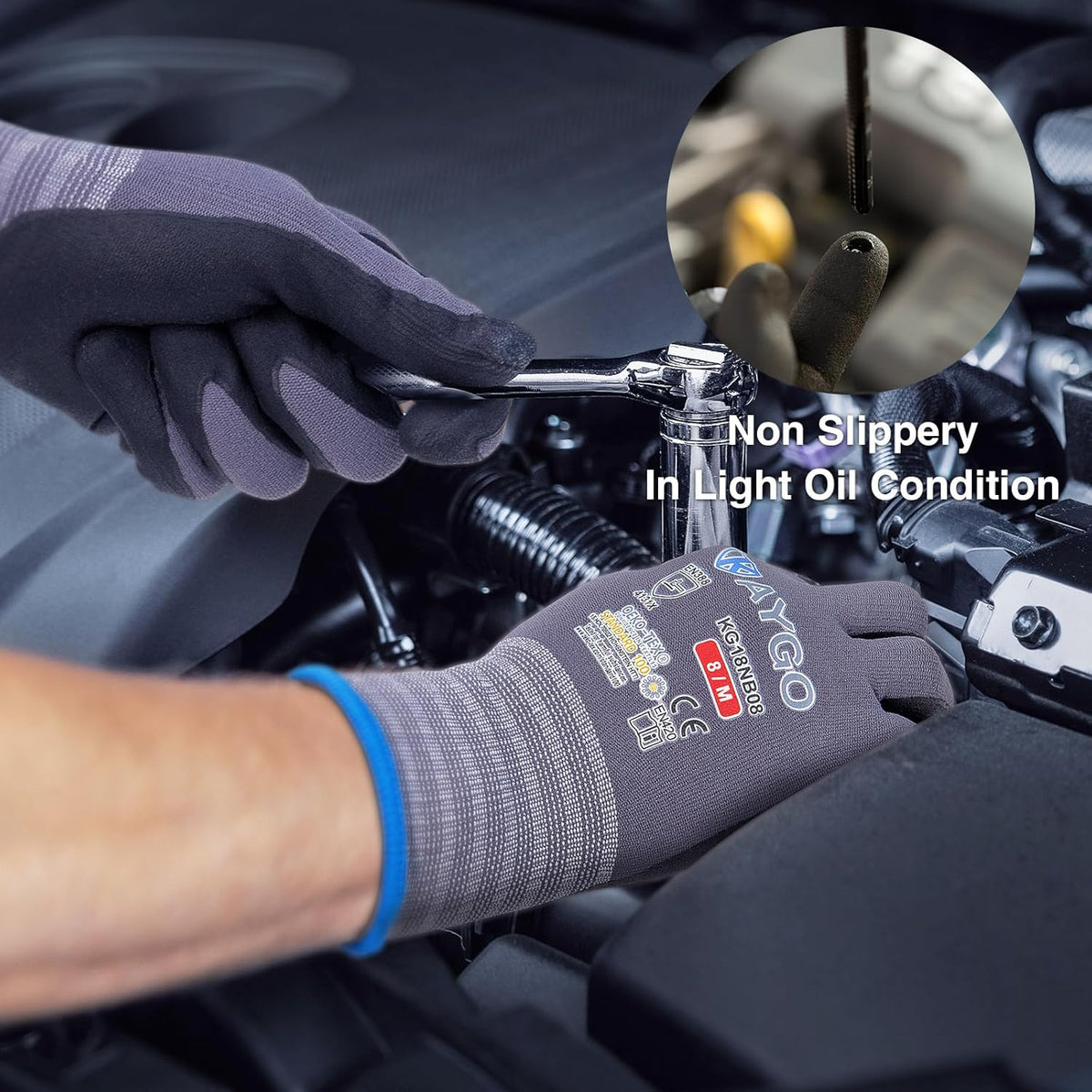 KAYGO Safety Work Gloves MicroFoam Nitrile Coated, 12 Pairs KG18NB,Seamless Knit Nylon Glove for Men and Women, Ideal for Automotive,Warehouse,Construction (XL, Purple)
