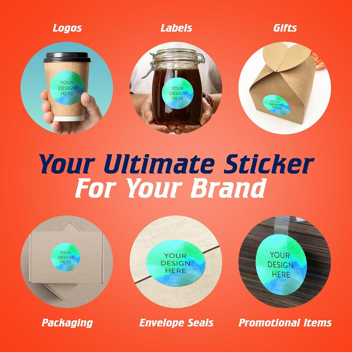 100 Custom Vinyl Stickers - Upload Your own Image, Text, Design, Logo - Personalized Logo Labels for Handmade, Packaging, Bottle, Jars, Candle, Brand Stickers (Blue Green, 3x3)