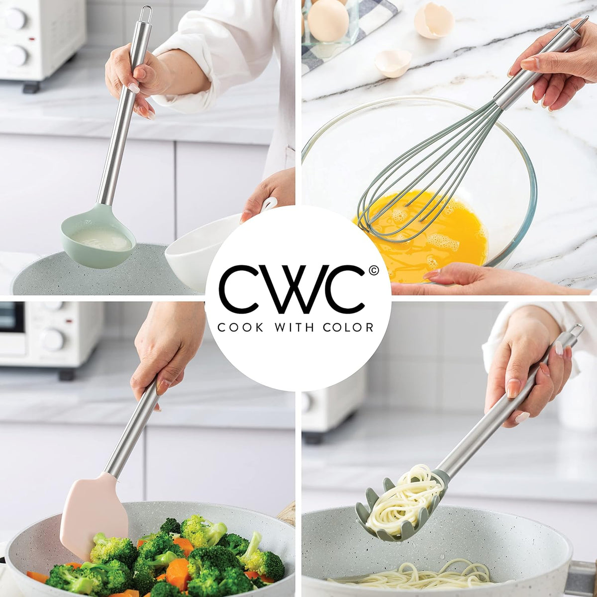 COOK WITH COLOR Silicone Cooking Utensils, Kitchen Utensil Set, Easy to Clean Silicone Kitchen Utensils, Cooking Utensils for Nonstick Cookware, Kitchen Gadgets Set, 10 Pieces, Mint