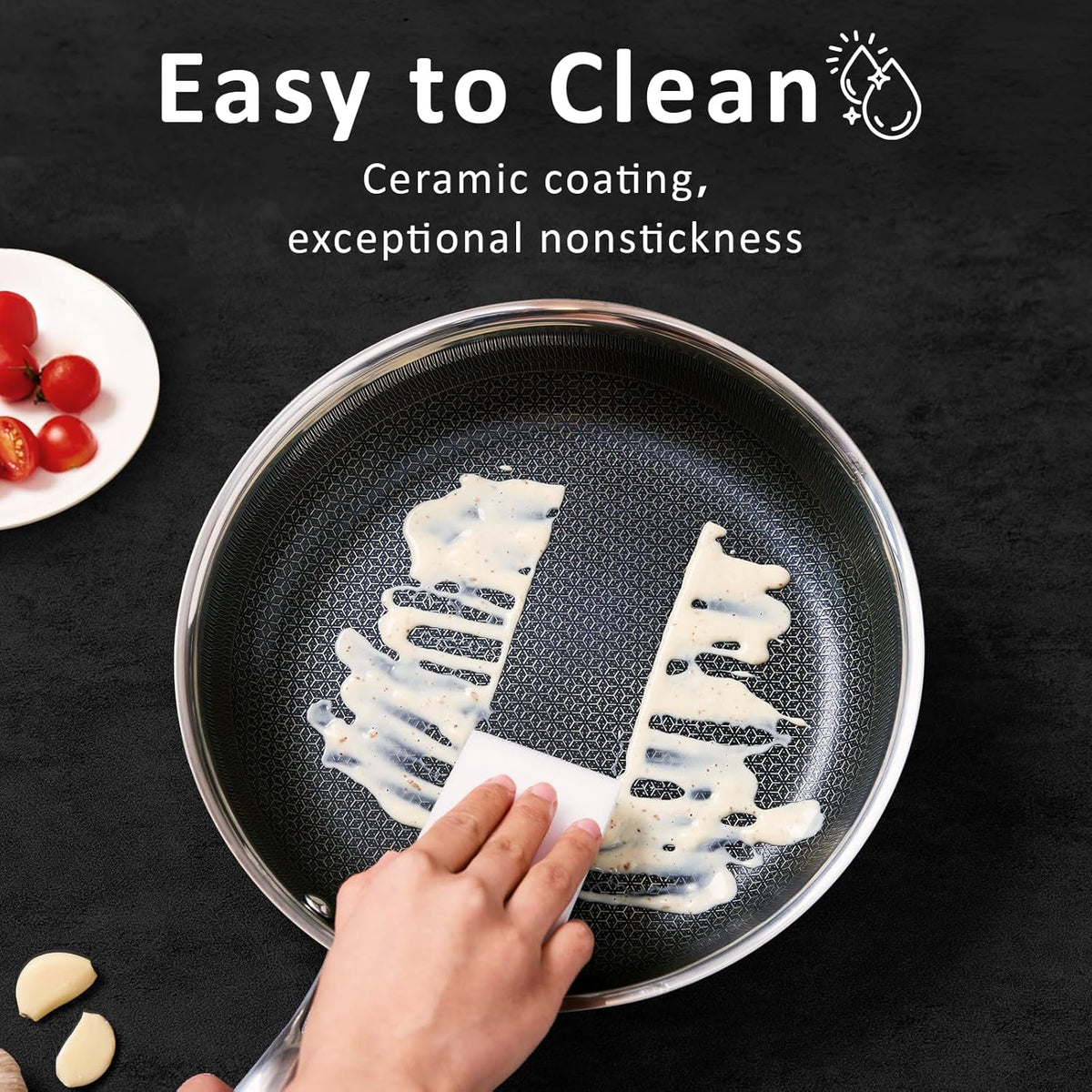 11" Non Stick Frying Pans, Hybrid Ceramic Stainless Steel Pan, Skillet with Stay-Cool Handle, Non Toxic, PFAS PFOA PTFE Free, Dishwasher & Oven Safe, Induction, Compatible with All Cooktops