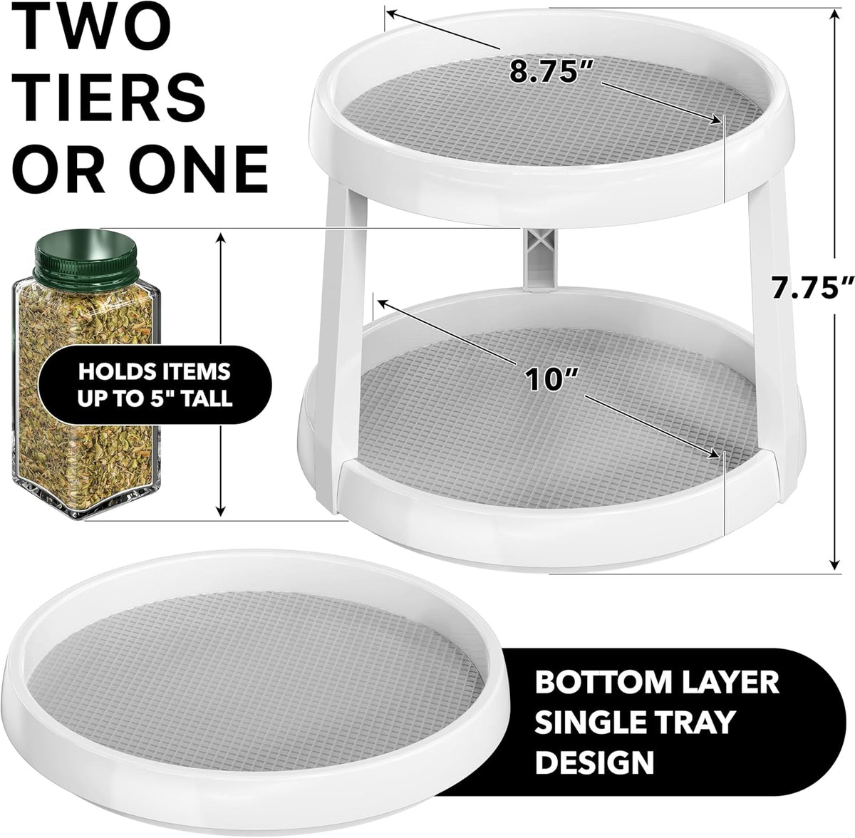 Simple Houseware 2-Tier Lazy Susan Spice Organizer, 10" Diameter, White/Gray
