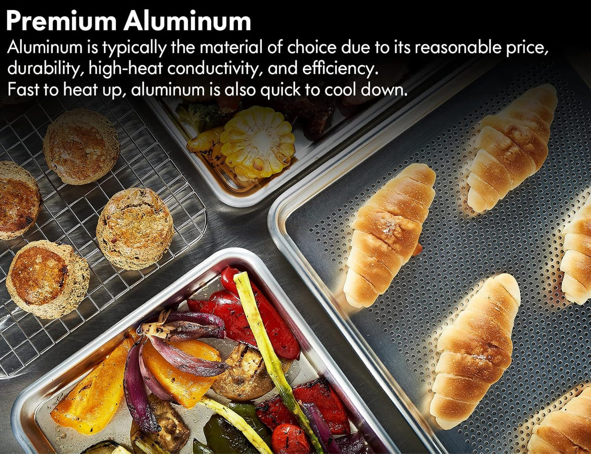 CURTA 12 Pack Aluminum Sheet Pan, NSF Listed Half Size 18 x 13 inch Commercial Bakery Cake Bun Pan, Baking Tray