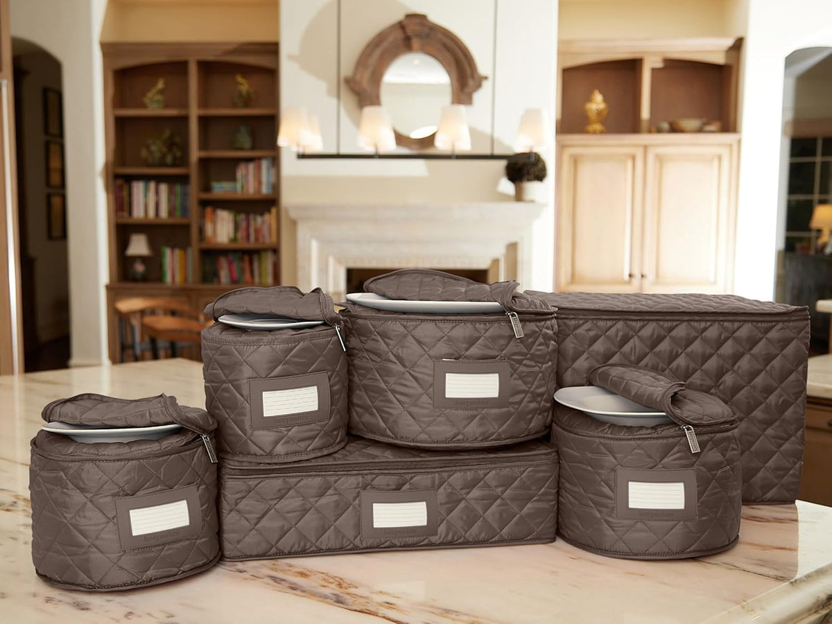 Covermates Keepsakes - Dish Storage Set - Padded Protection - ID Window - Stain Resistant - Machine Washable - China Storage, Bronze