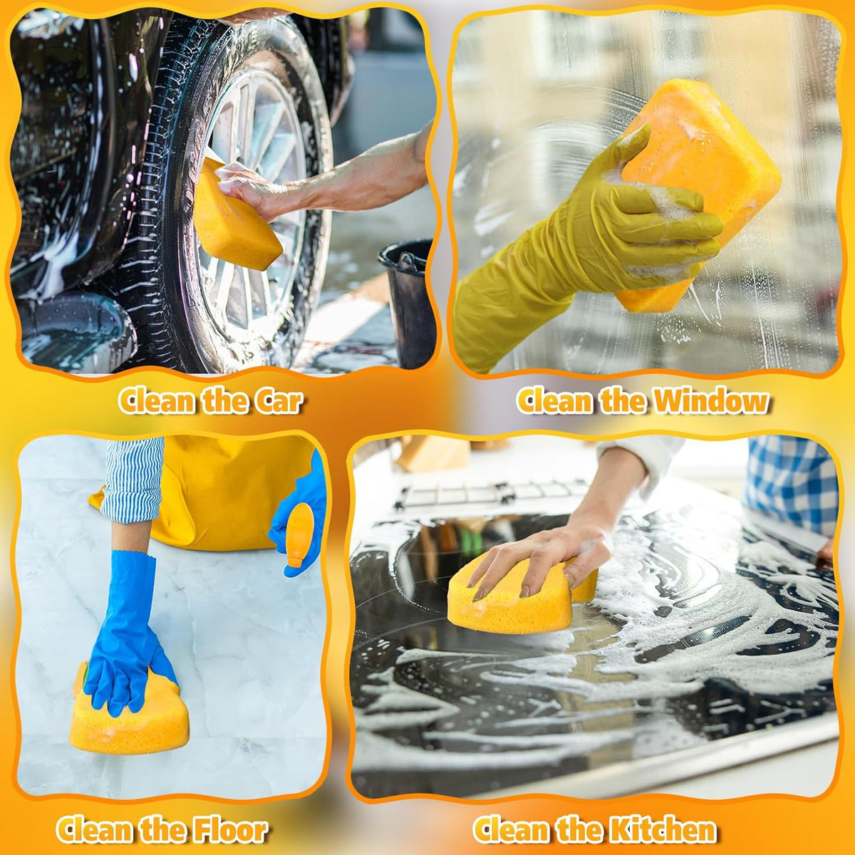 Tioncy 48 Pcs Large Sponges Bulk 7.5 x 5.5 x 1.9 Inch Grouting Car Wash Foam Cleaning and Washing Sponge Commercial Foam Large All Purpose for Cleaning Dishes Car Tile Bike (Yellow)