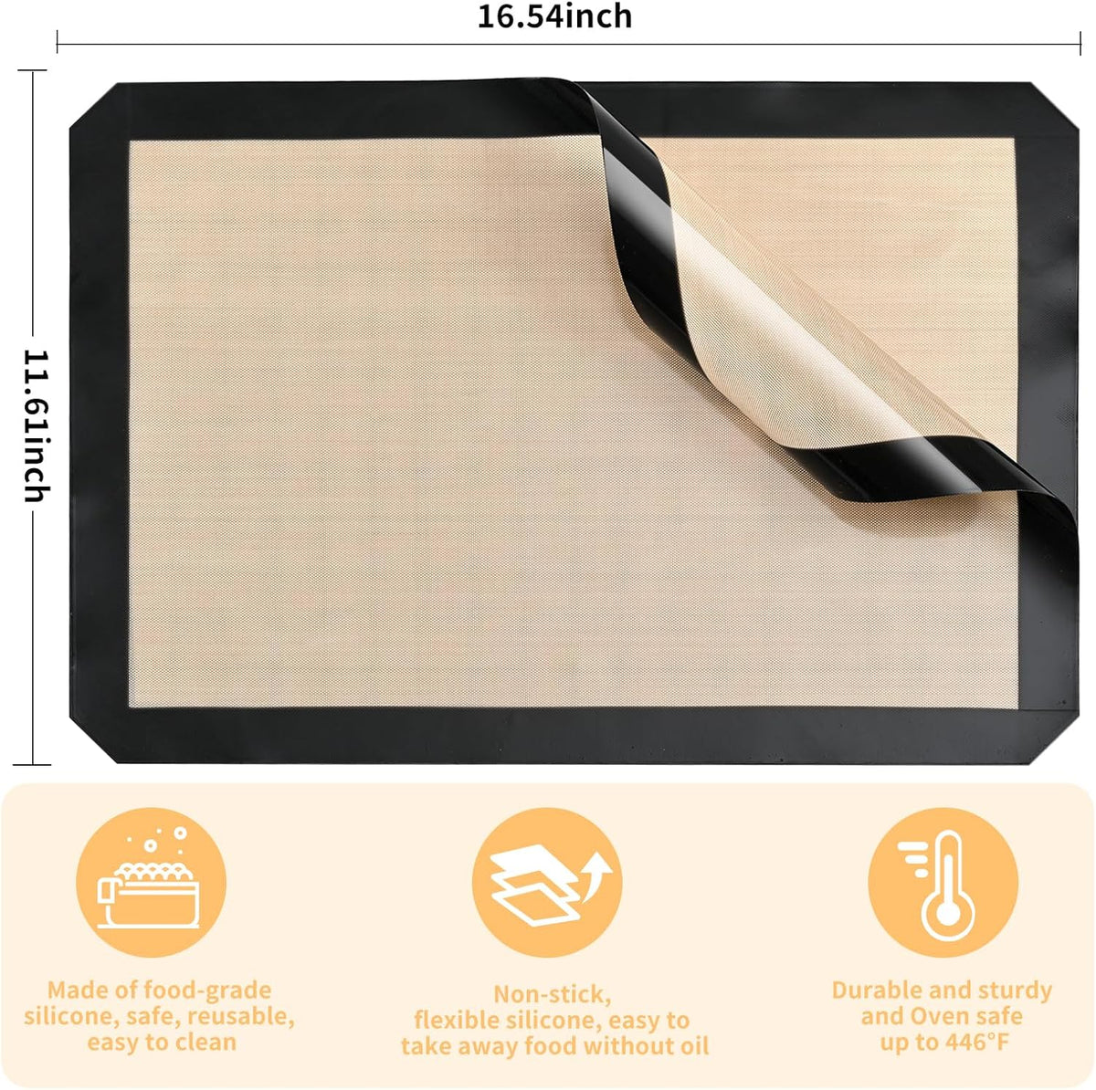 2-Pack Silicone Baking Mats – Non-Stick Reusable Oven Liners for Half Sheet Pans (16.54" x 11.62"), BPA-Free Silicone, Easy to Clean, for Cookies, Roasted Veggies, Pizza & More