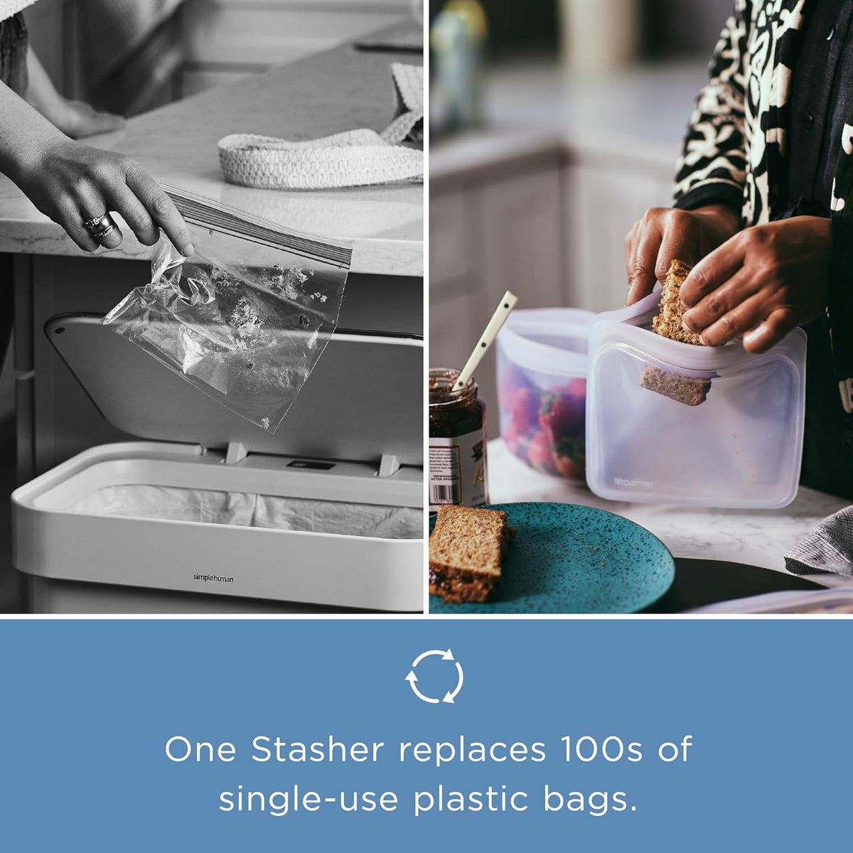 Stasher Premium Silicone Reusable Food Storage Sandwich Bag, Deep Ocean, Microwave, Sous Vide, Dishwasher, Oven and Freezer Safe, BPA Free, Leak-free, Eco-friendly, 28 Oz