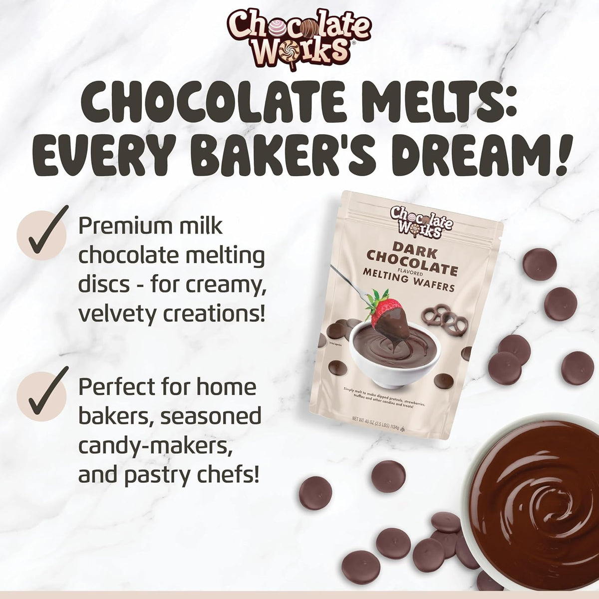 Chocolate Works Dark Chocolate Melting Chocolate Wafers, 2.5lb (Pack of 1)