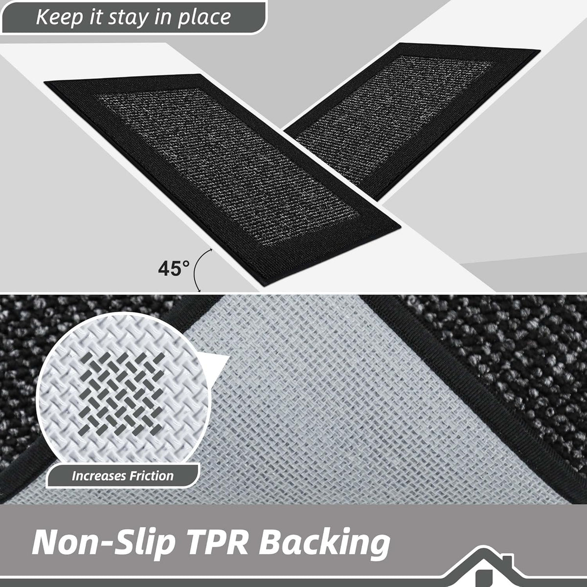 BEQHAUSE Indoor Door Mat 24" x 60", Dirt Trapper Door Mats Non-Slip Entryway Rugs Washable, Resist Dirt Absorbent Welcome Mat, Low Profile Floor Mats for Front Back Door and Entryway, Black