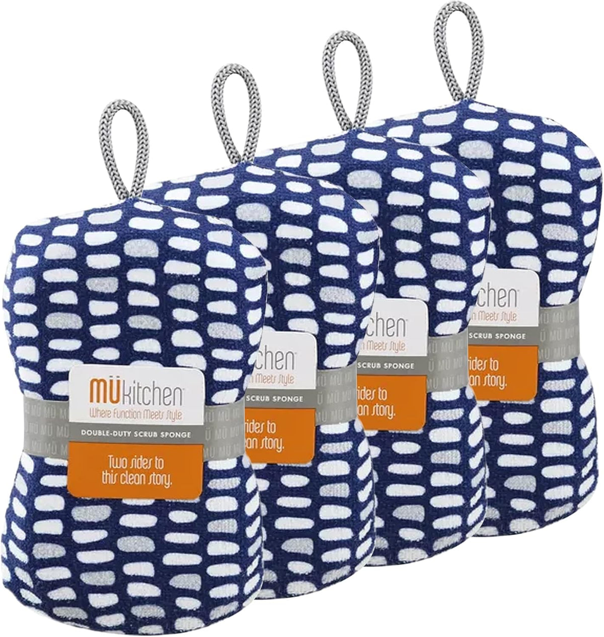 MÜkitchen Premuim Sponge for Dishes and Household Cleaning | Microfiber Print and Non-Scratch Scrub Pad | Set of 4 | (Stones)