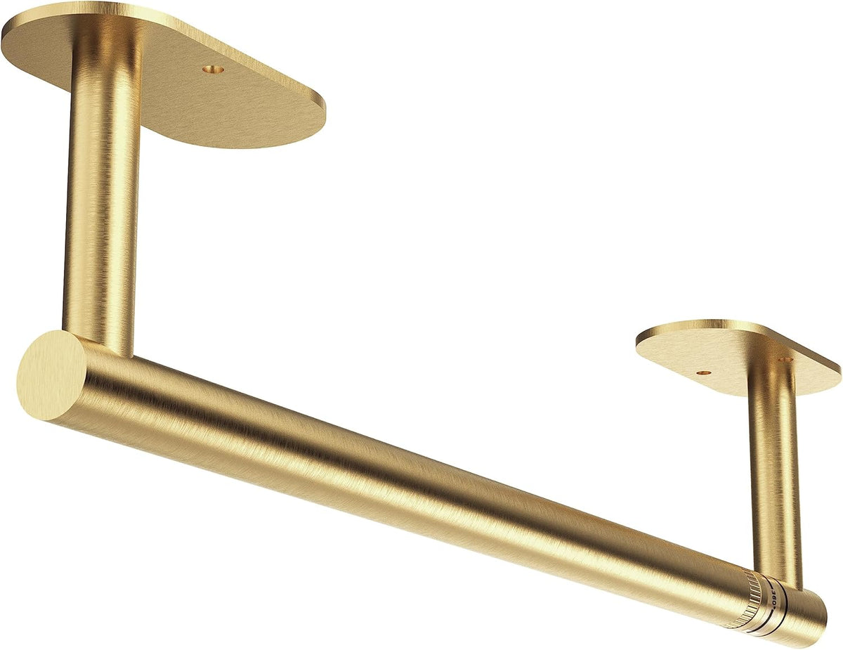 Paper Towel Holder Under Cabinet, Self Adhesive or Wall Mounted SUS304 Stainless Steel Paper Towel Holder for Kitchen, Farmhouse, Barbecue and Laundry (Brushed Gold)