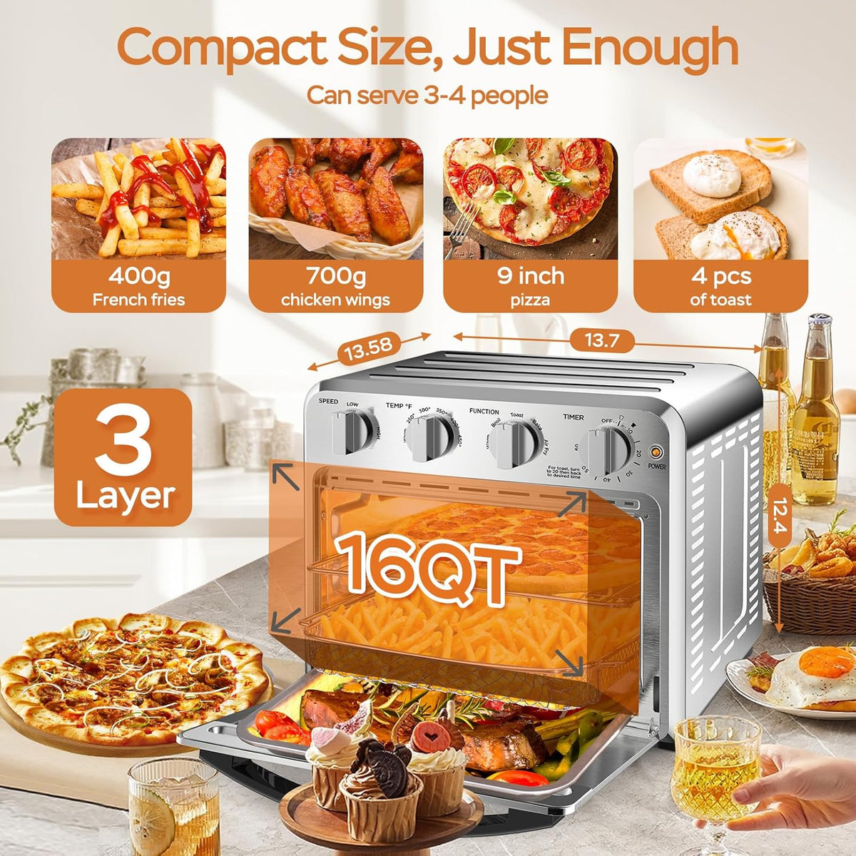 Air Fryer, Geek Chef Convection Air Fryer Toaster Oven, 4 Slice Toaster Airfryer Countertop Ovens, Electric Hot Ovens Oilless Cooker, Accessories & E-Recipes Included, ETL Listed, 16QT