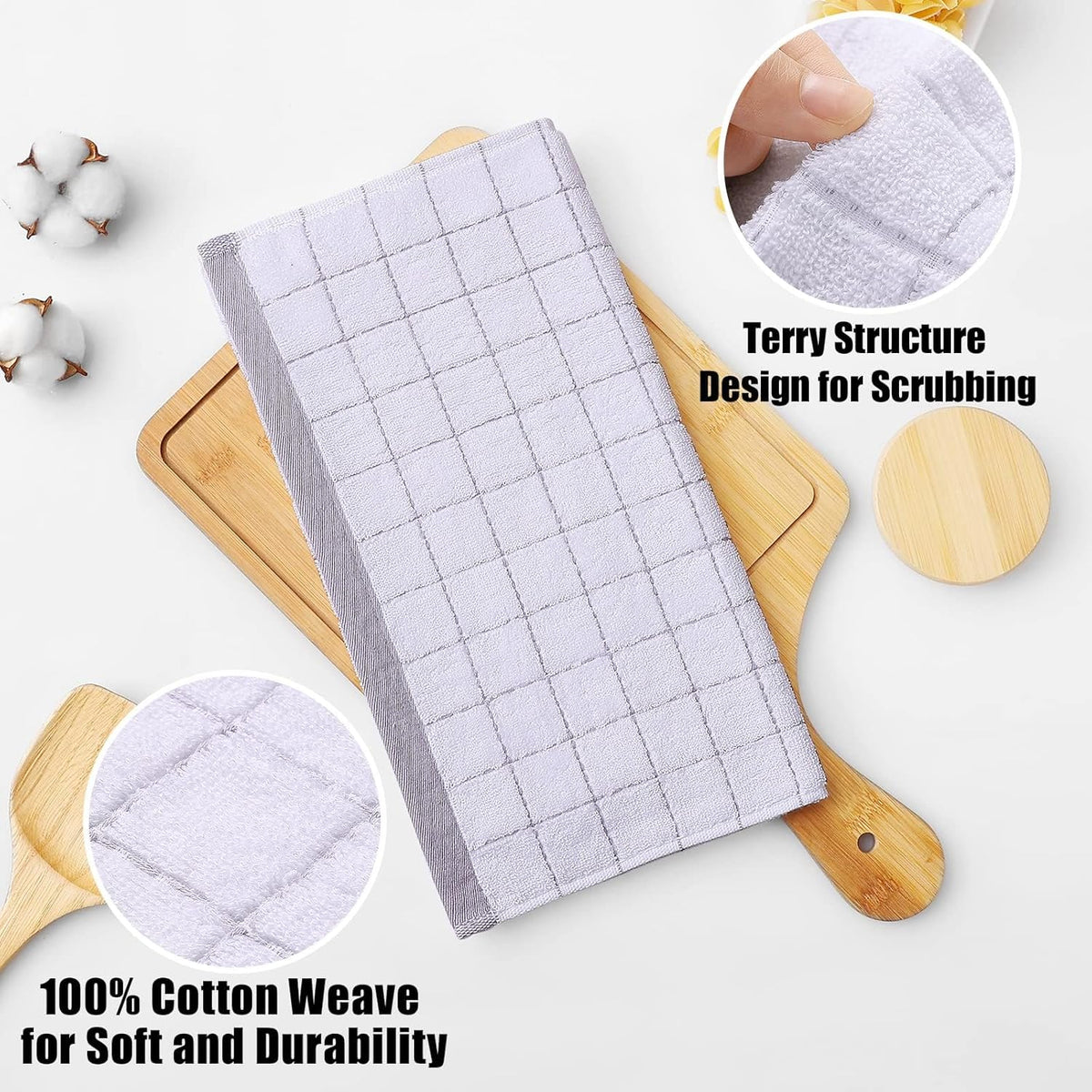 Homaxy 100% Cotton Terry Kitchen Dish Cloths, Ultra Soft and Absorbent Dish Towels for Kitchen, Suitable for Drying and Washing Dishes, 8 Pack, 12 x 12 Inches, Mixed Colour
