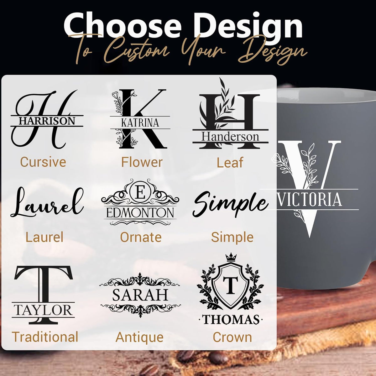 Personalized Coffee Mug - 15oz Engraved Mug with Custom Text & Name, Initials Monogram Tea Cup Gifts for Men & Women, Birthdays, Mother's Day, Anniversary, Customized Coffee Cup, Tazas Personalizadas