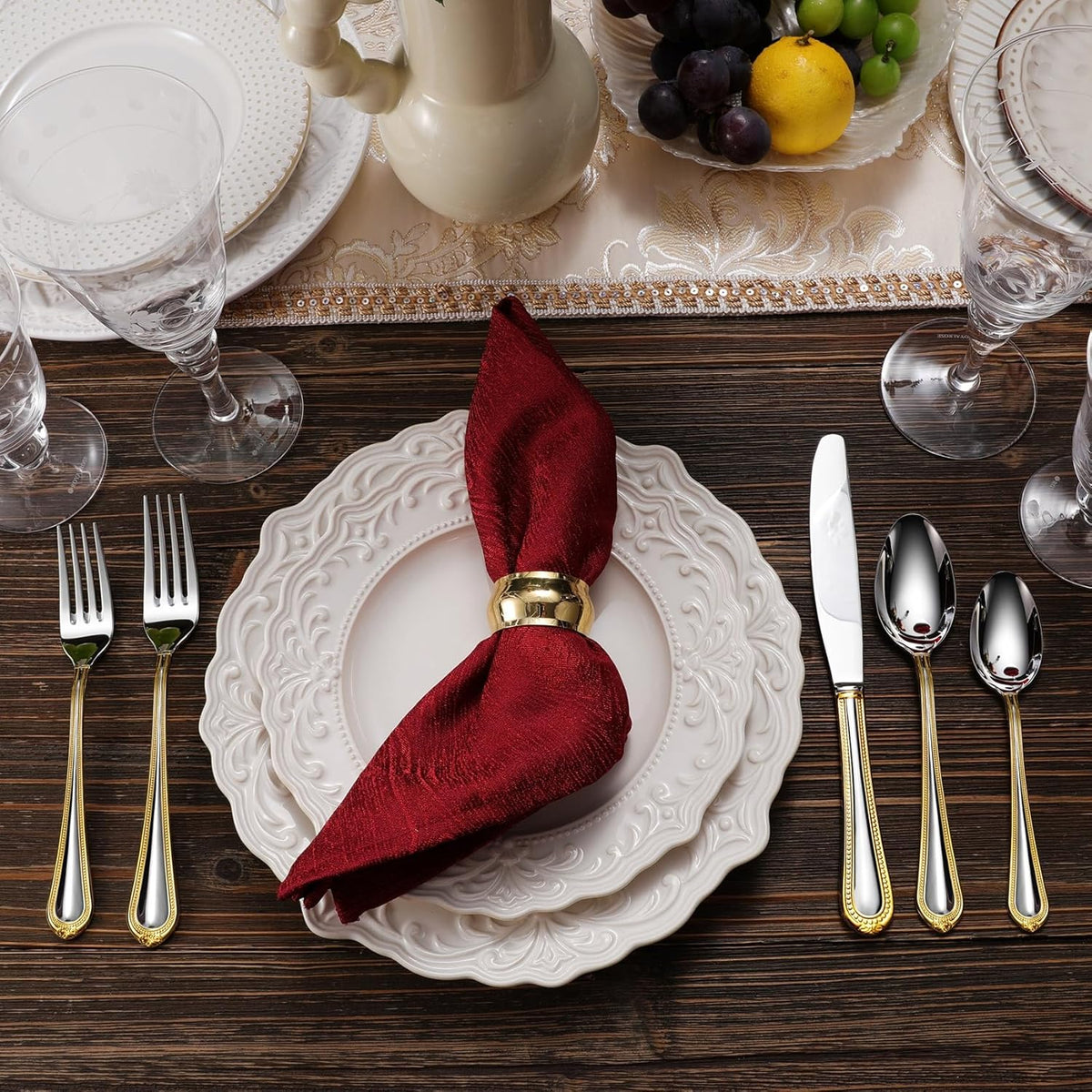 KEAWELL Pearl Edge Premium 20-Piece Refined Bead Silverware Set, 18/10 Stainless Steel, Service for 4, Fine Flatware Set, Dishwasher Safe (20, Gold Accent)