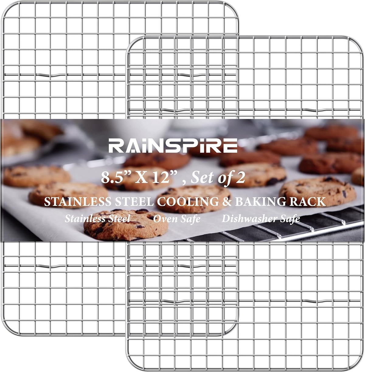 Rainspire Cooling Rack Stainless Steel, Heavy Duty Cooling Racks for Cooking and Baking, Oven Safe Wire Rack for Cooking, Baking Rack for Oven Cooking Fits Quarter Sheet Pan, 8.5" x 12", 2-Pack