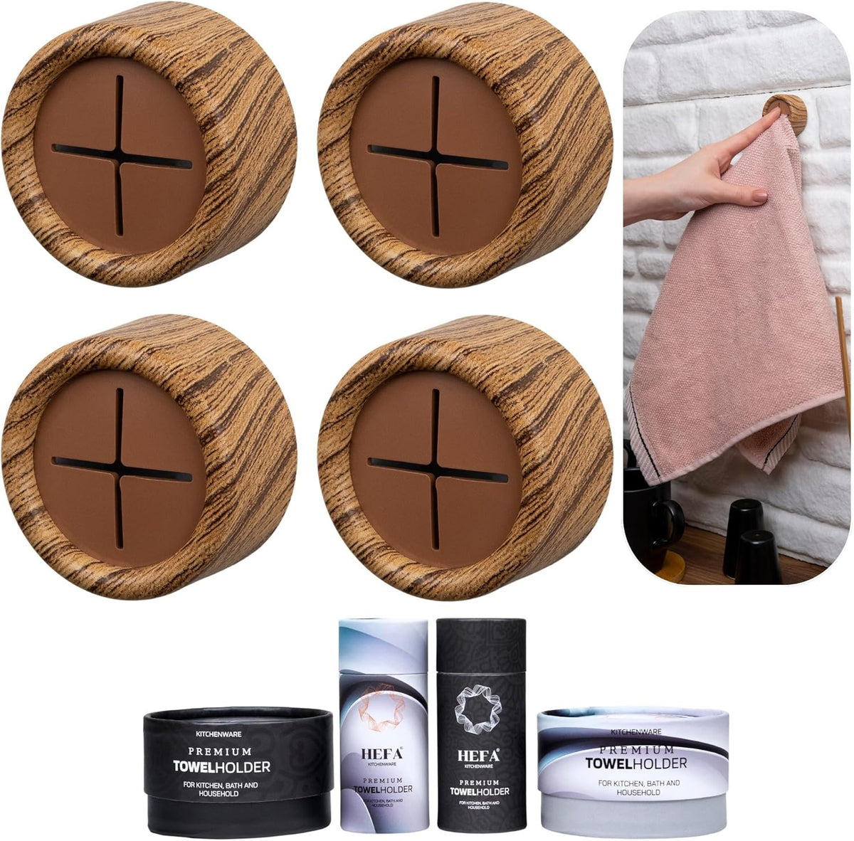 HEFA Towel Holder, Towel Hooks, Dish Towel Holder, Kitchen Organization, Bathroom Accesories, Kitchen Towel Hook, Kitchen Towel Holder, Gift, Kitchen Gadgets (Pine, 4 Pack)