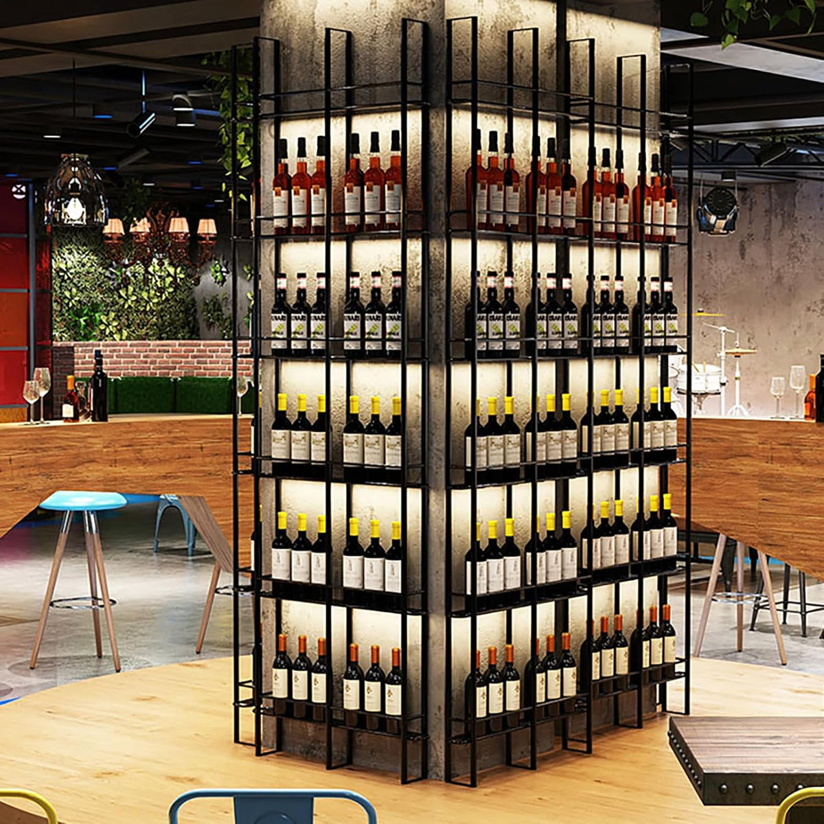 Wine Racks Wall Mounted, 6-Tier Wine Storage Holder, Black Industrial Bar Liquor Bottle Display Shelf, for Home Bar, Kitchen, Dining Rooms, & Wine Cellars(Black, 2 Column)