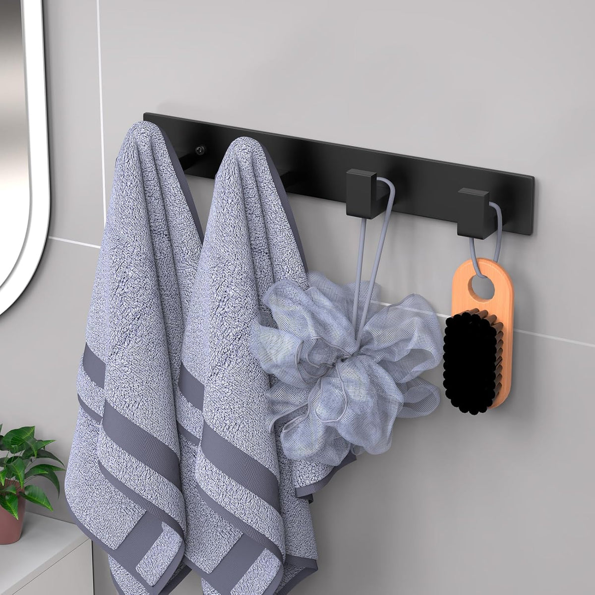 PMMASTO Coat Rack Wall Mount, Coat Hooks Wall Hooks for Hanging, Stainless Steel Coat Hanger Towel Hooks for Bathrooms, Coat Rack Hat Rack (Black 4 Hooks, 1 Pack)