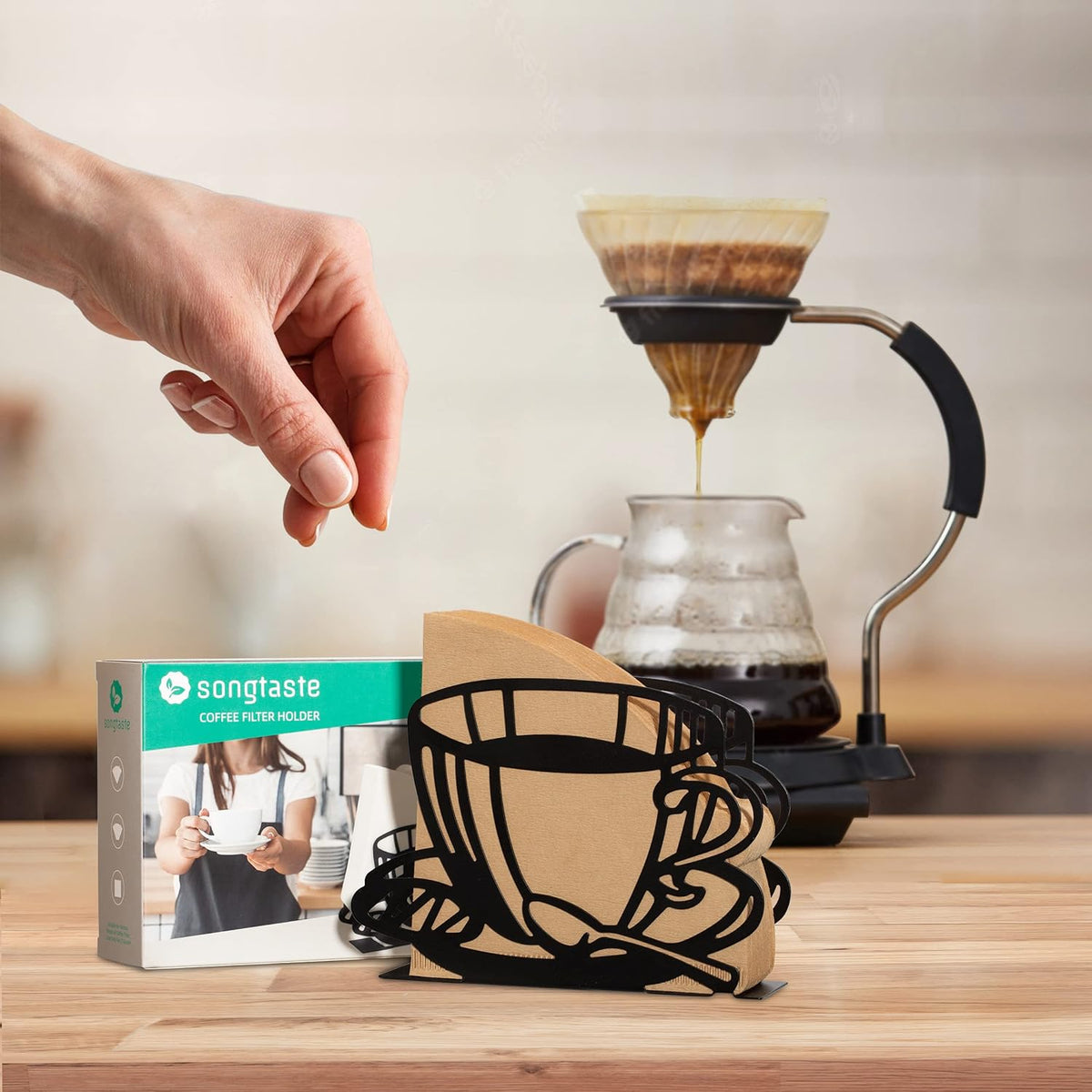1 PCS Coffee Filter Holder,Coffee Paper Storage Rack Coffee Filter Paper Container Stand for Fan-shaped,T-shaped,Square-shaped Over Paper Filters,Good for Home Kitchen Restaurant Picnic Party wedding