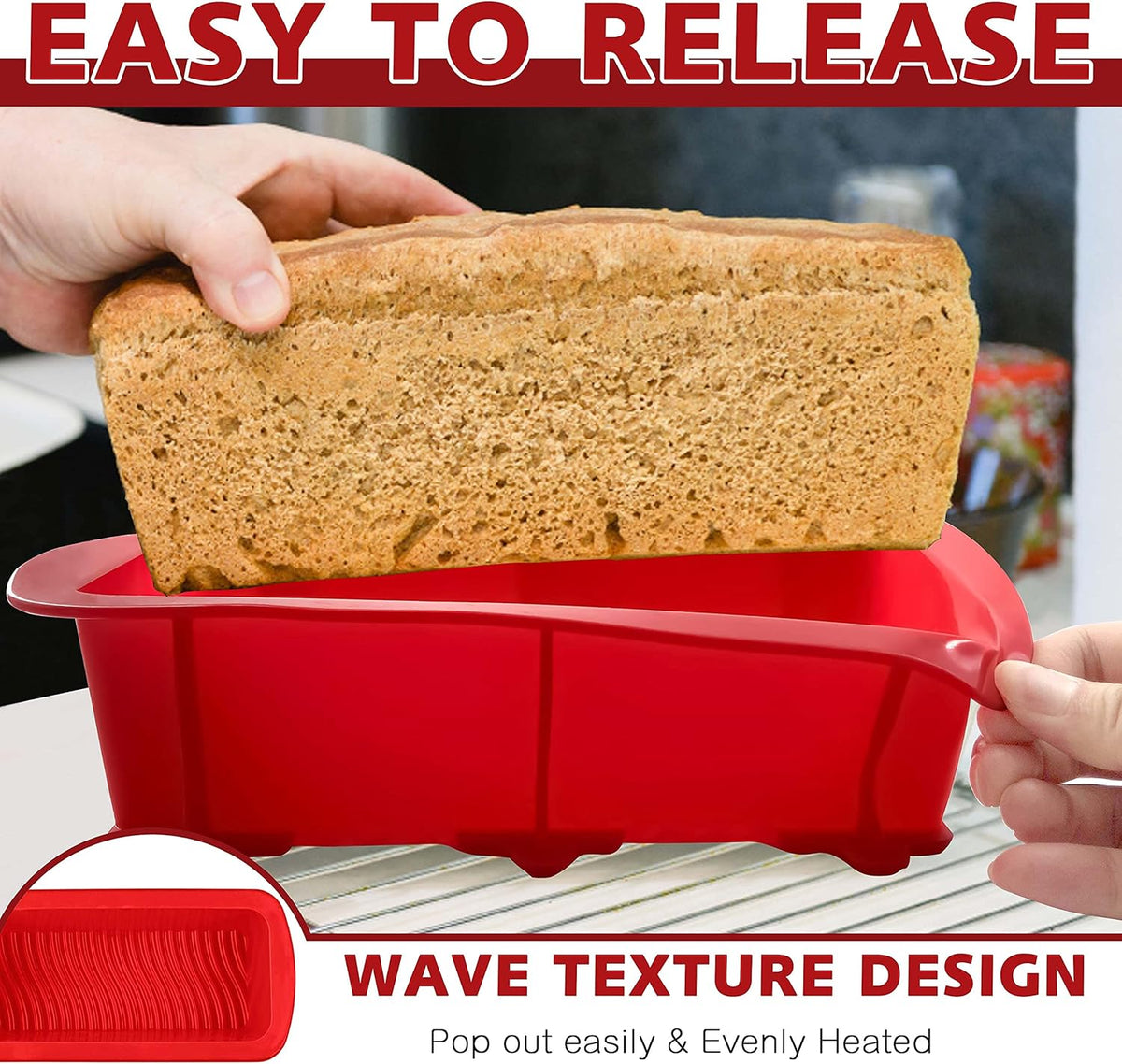 Anaeat Silicone Bread and Loaf Pans Set of 2, Non-stick loaf pans - Just PoP Out! Flexible Silicone Baking Molds for Homemade Breads, Cakes, Meatloaf, Brownies, BPA Free & Oven Safe & Dishwasher Safe