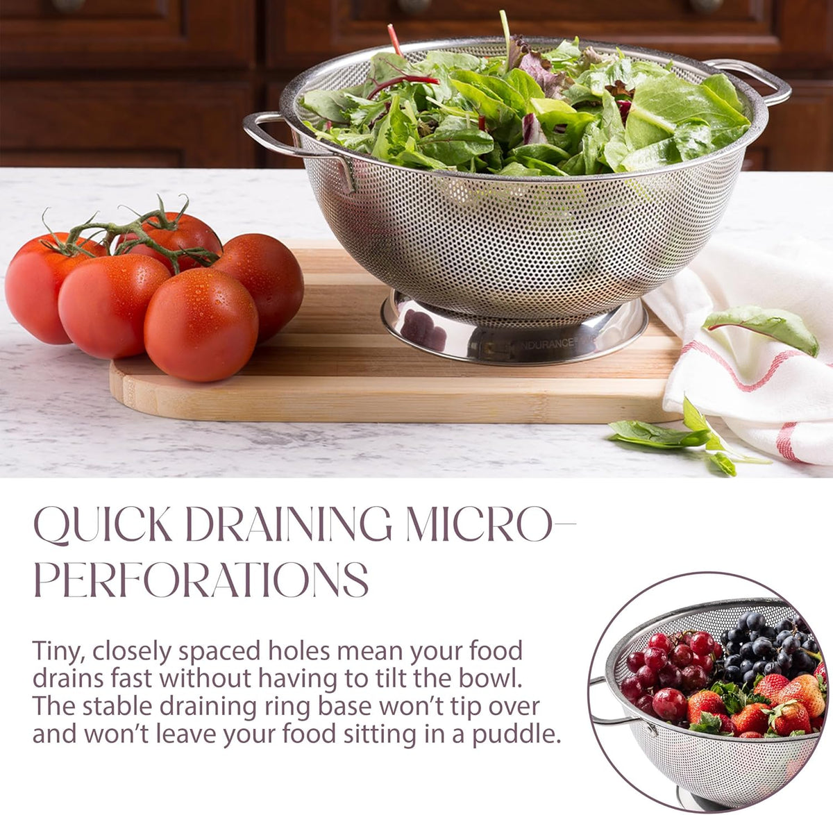 Bellemain Micro-perforated Stainless Steel Colander-Dishwasher Safe (3 QT and 5 QT)