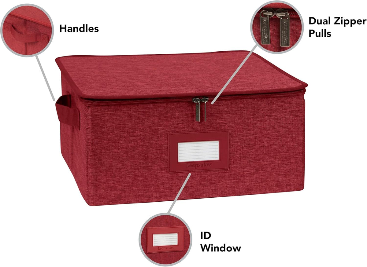 Covermates Keepsakes Dish Storage Box - Stackable, Reinforced Handles, China Storage, Red Heather