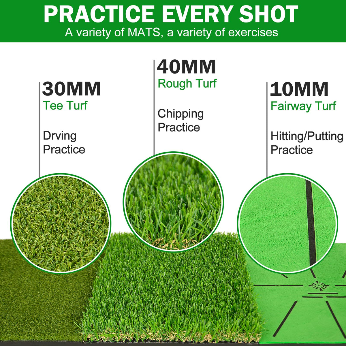 MONOJOY Golf Mat Practice Indoor/ Outdoor with Replaceable Turf Tees & Ball