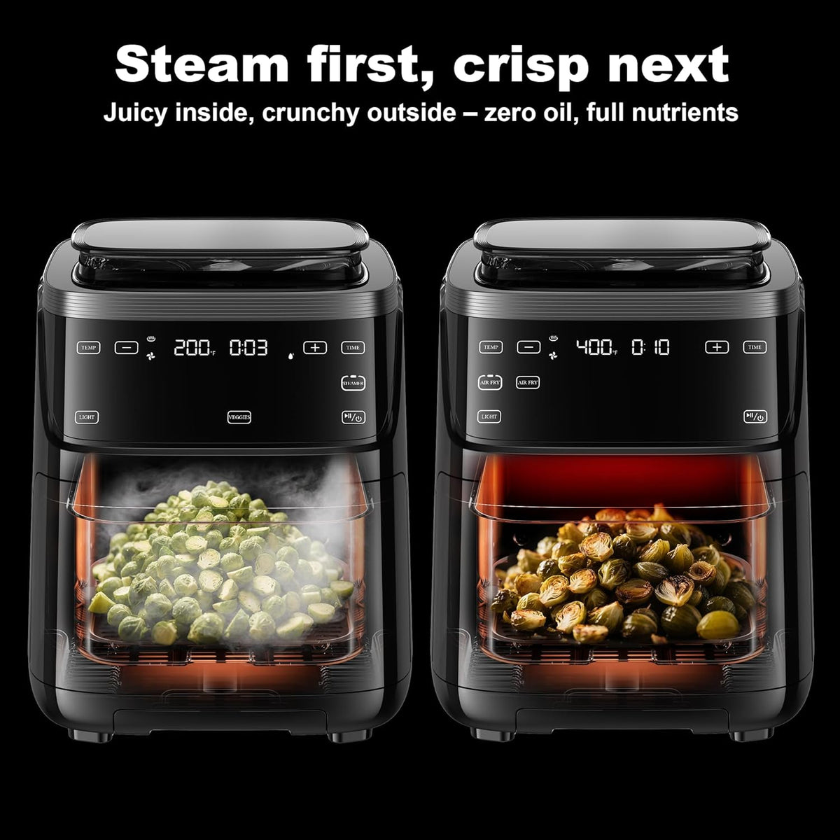 Steam Air Fryer, Non Toxic,12-IN-1 Large Air Fryers with Superior Airflow, Self-Cleaning Smart Digital Fryer, Air Fry, Roast, Reheat, Dehydrate, Air Crisp Technology with 420F for Hot, 7.5 QT